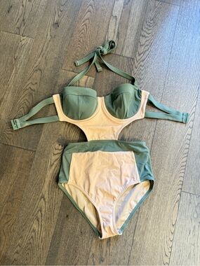 ASOS FULLER BUST Swim Two-Tone Olive & Peach One Piece Swimsuit- US 30F/ UK30E
